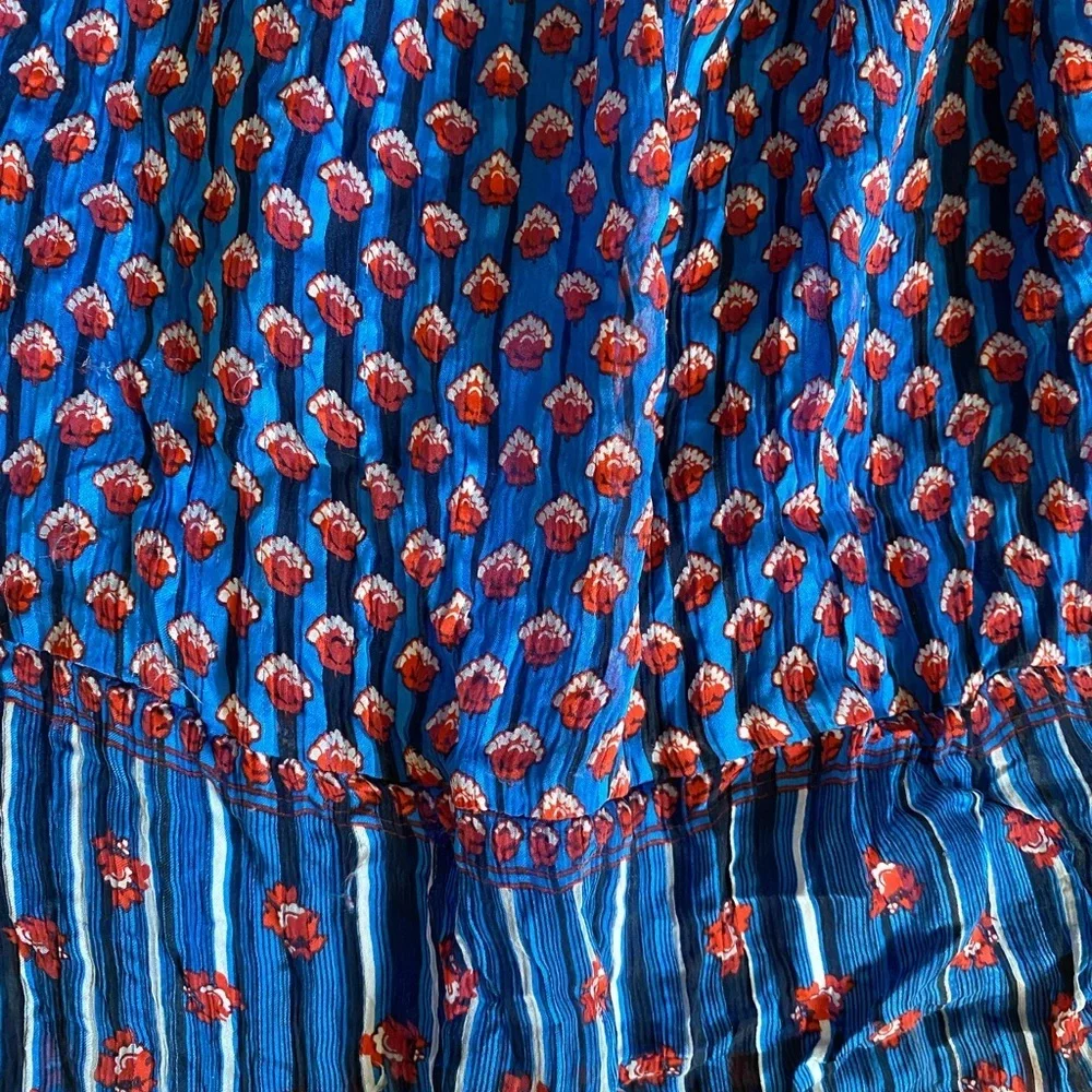 Ulla Johnson Silk Blue And Red Off Shoulder Floral Ruffle Top Size 4 - Picture 6 of 7